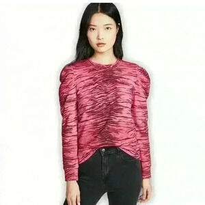 Pam & Gela Pink Tiger Print Puff Sleeve Sweatshirt Medium EUC!